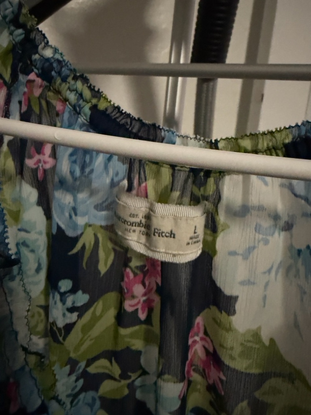Abercrombie & Fitch Navy Floral Peasant Top - Blue, Green, Pink